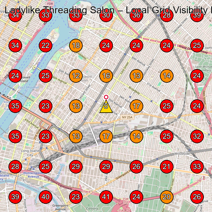 Ladylike Threading Salon GeoGrid visibility map for Skin Care Clinic in Queens